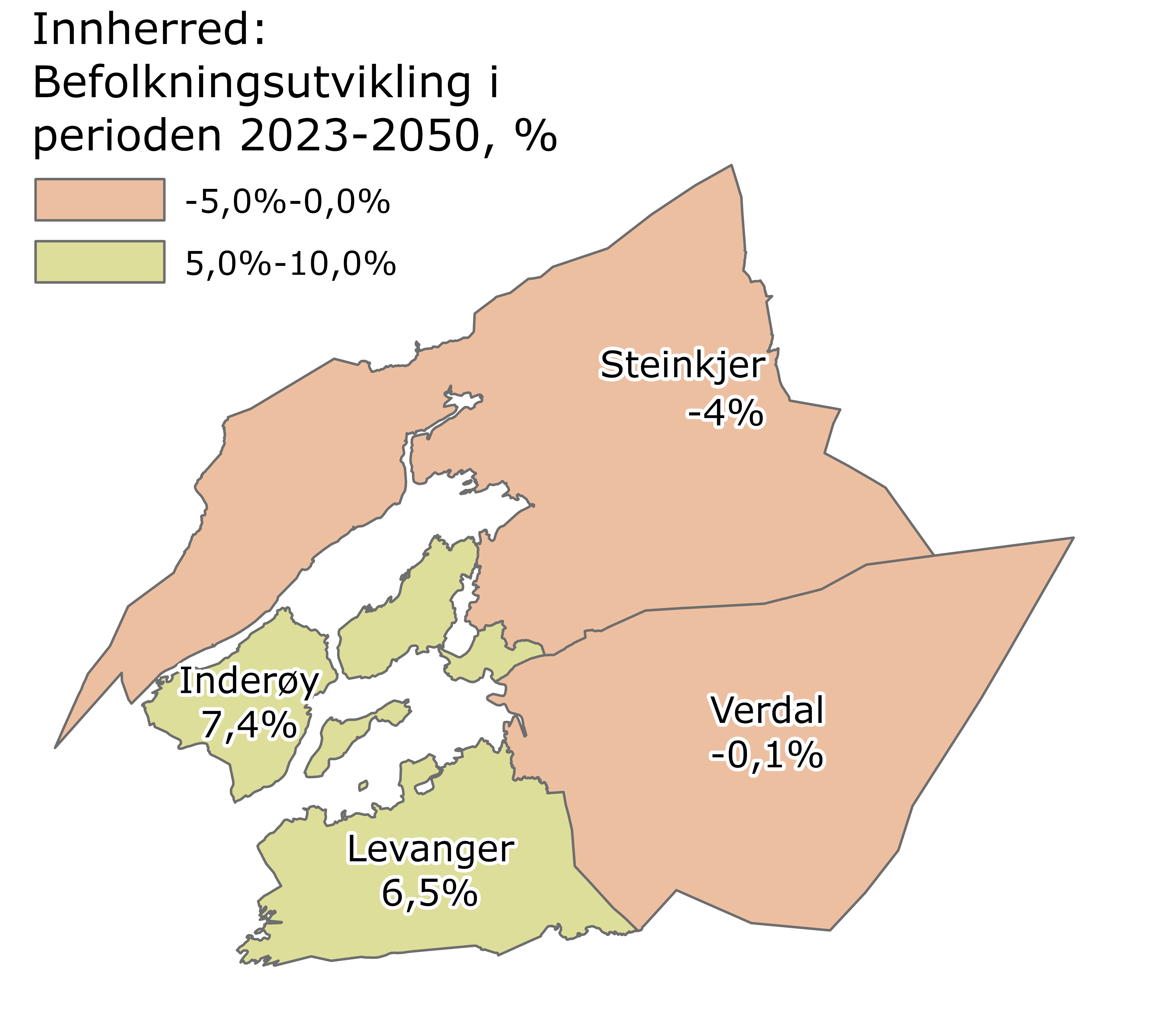 Innherred befolkningsutvikling 2023-2050 %